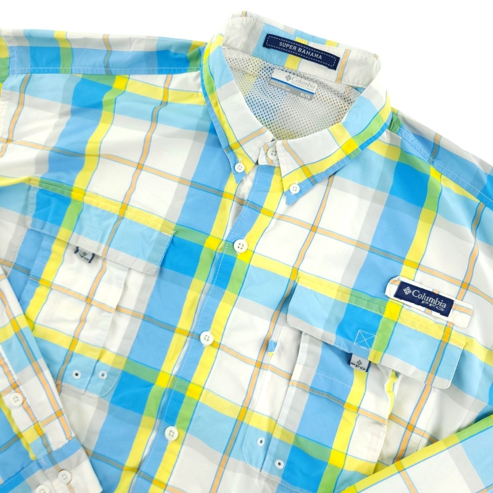 Columbia PFG Super Bahama Shirt Mens XL Blue Button‎ Front Long Sleeve Fishing